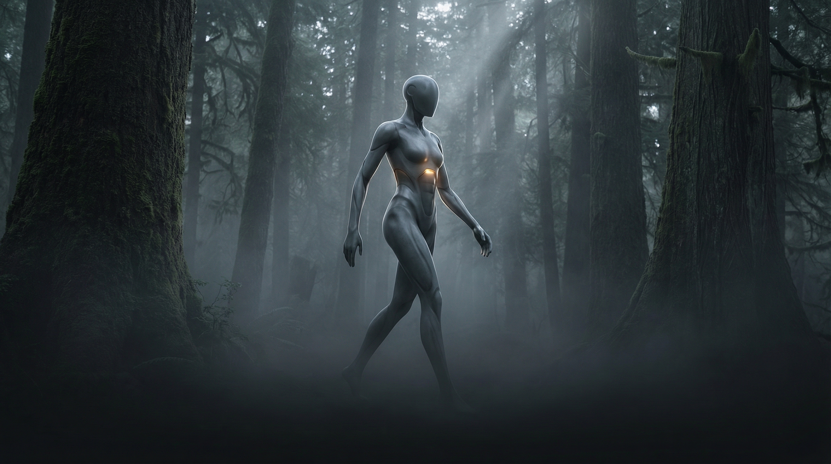 AI-powered humanoid robot in forest